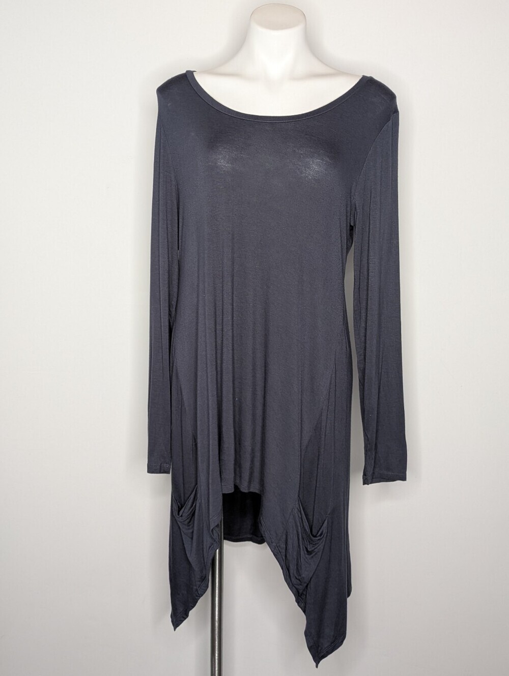 Logo Lori Goldstein Grey Blue Handkerchief Hem Tunic Top M
